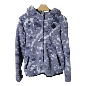 Abercrombie Kids Gray Blue Camo Sherpa Zip Up Hoodie